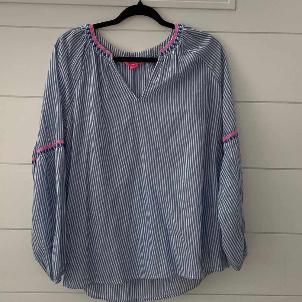 Lilly Pulitzer Taelynn Blue Striped Top Sz L